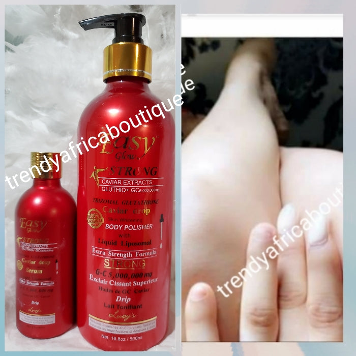 Easy Glow Strong Caviar extracts body lotion 500ml 120ml &, serum/oil. strong whitening & body polisher set.extra strenght formula with caviar drop