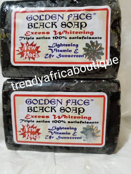 Authentic Golden face Black Soap. Extra whitening triple action with kojic acid, collagen, vit. E 💯 SATISFACTION 150gx1 soap sale.  Use with golden face body lotion
