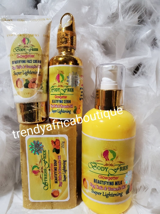 4pcs. EVOB Yellow Cece Body Free glowgetter beautying milk formulated Trendy Africa Boutique 4pcs. EVOB Yellow Cece Body Free glowgetter beautying milk formulated Trendy Africa Boutique