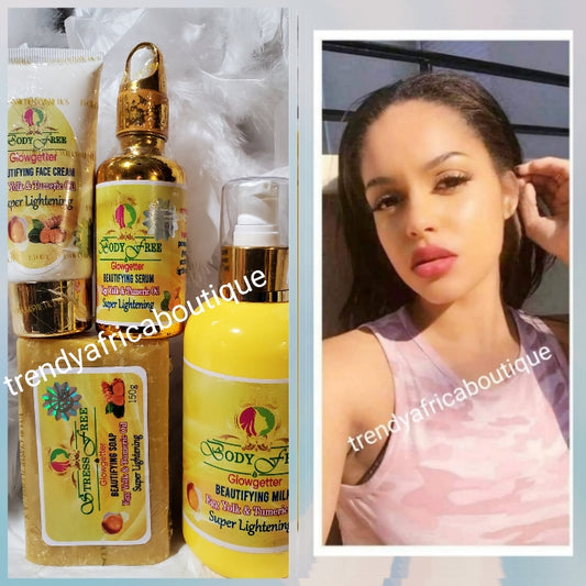 4pcs. EVOB Yellow Cece Body Free glowgetter beautying milk formulated wirh Egg yolk, tumeric extracts, KOJIC acid etc. SUPER LIGHTENING . For all skin type.