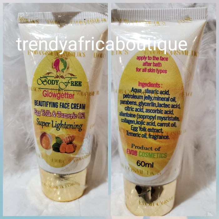 BACK IN STOCK!!! EVOB Yellow Cece Body Free glowgetter beautifying face cream formulated wirh Egg yolk, tumeric extracts, KOJIC acid etc. 60gx1. SUPER LIGHTENING . For all skin type.