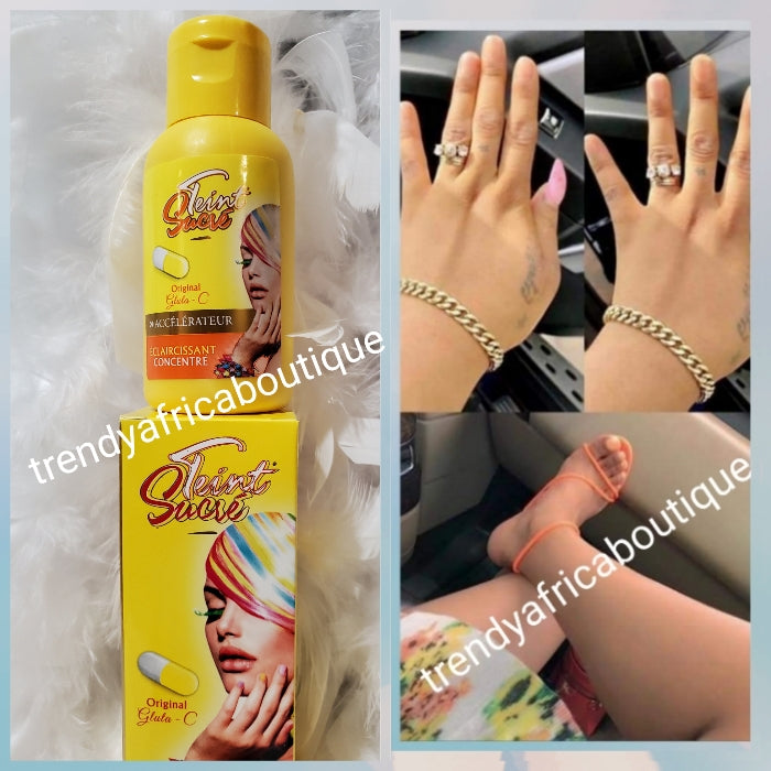 3 in 1  Teint Sucre lait ecclaircissant GLUTATHION + vit. -C purifying body lotion 500mlx1, soap and intense whitening serum 100% satisfaction.