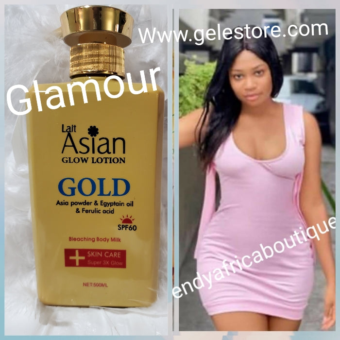 Lait Asian Glow Körperlotion Gold mit ägyptischem Öl, asiatischem Bleichpulver und strahlender Milch 500 ml x 1 SPF60. Für Gesicht und Körper 