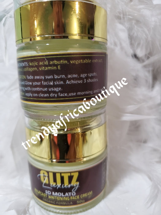 New Product ALERT: Glitz Luxery 5D molato half-cast whitening set: Body lotion, molato soap and face cream. Strong Organic Formula. no serum needed