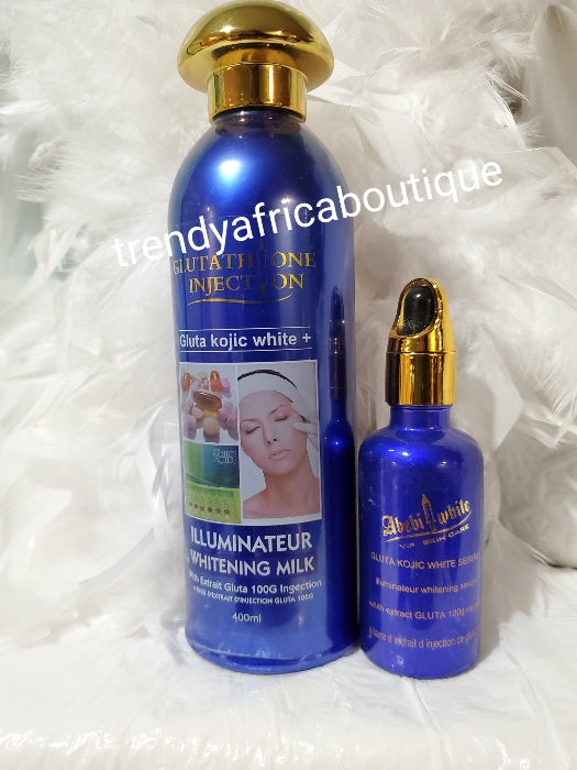 2ps Abebi white Gluta kojic illuminateur whitening body lotion + serum. Strong whitening body milk. 400ml x1 bottle 💯 AUTHENTIC