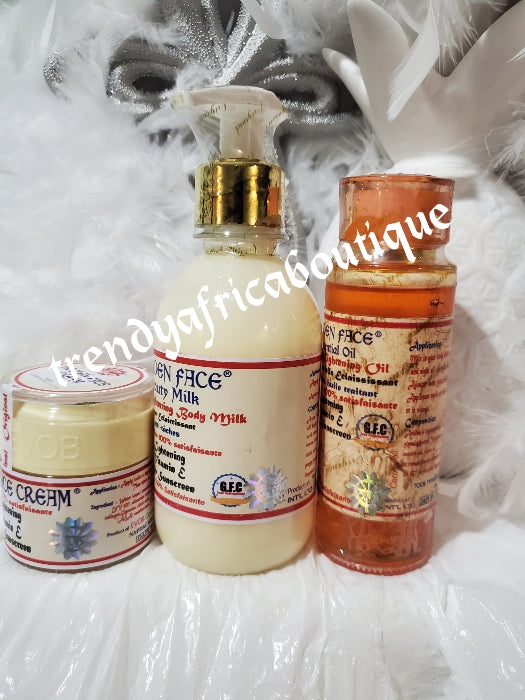 3 in 1 Original golden face body lotion+ face cream + golden face essential oil. For all skin type. Anti dark spots and stains. for a clearer, softer skin. BEWARE OF FAKE!!!.