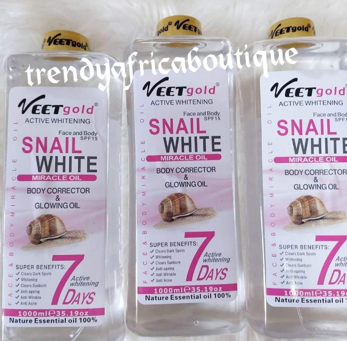 Original VEET GOLD Snail white body correcting & glowing oil  spf 15. 1000 ML bottle. Serum/oil is good for face and body