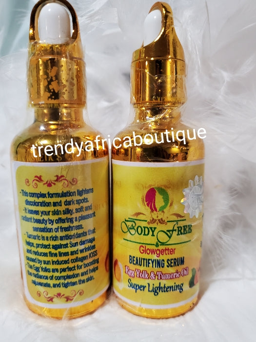 4pcs.2 body lotion and 2 serum:  EVOB Yellow Cece Body Free glowgetter beautying milk formulated with Egg yolk, tumeric extracts, KOJIC acid etc. SUPER LIGHTENING . For all skin type.