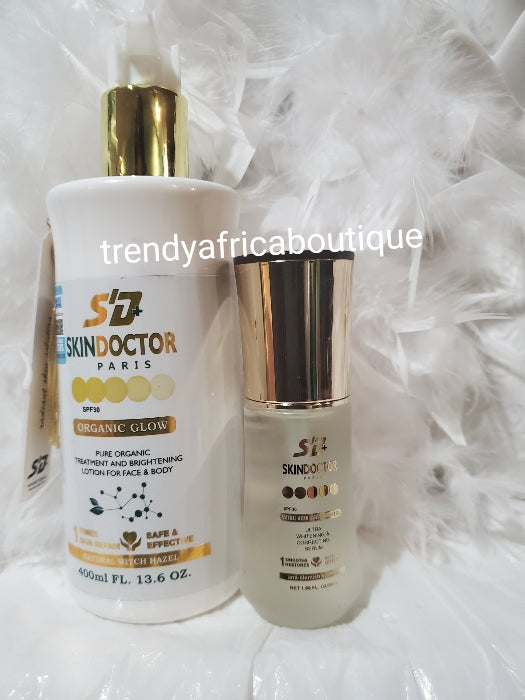 Original Skin Doctor organic glow lightening and brightening face & body lotion 400ml x 1 and skin doctor corrective serum For all skin color and types. Formulated with all naturalal ingredients