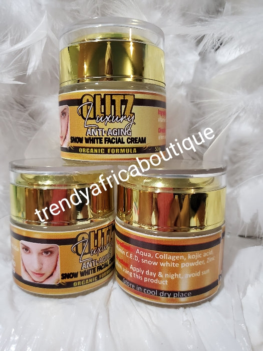 Now with SPF 40!! Glitz luxury Anti-aging Snow white STRONG face cream for tougher skin. Organic formular 50gx1 CHAP CHAP action!!! Party ready in 10days. Flawless, snow white FACE