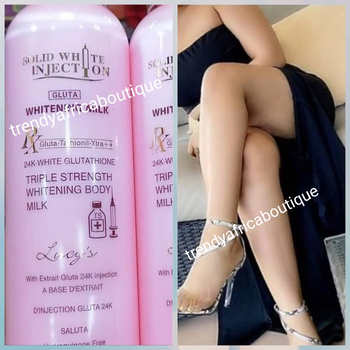 Solid White Injection gluta 24k white Glutathione, triple strength body lotion. 💯 Satisfactory results 400mlx1. Smells so so 👍