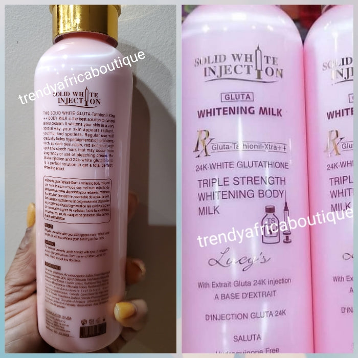 Solid White Injection gluta 24k white Glutathione, triple strength body lotion. 💯 Satisfactory results 400mlx1. Smells so so 👍