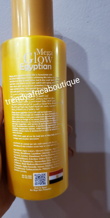 Mega Glow Egyptian Gold 24k Tik Tok face & body lotion 7 DAYS action. Spf30. With filipino bleaching powder, omega 3, licorice powder etc. 400mlx1