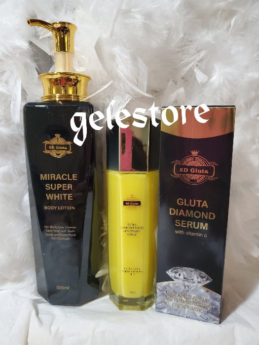 2 in 1 5D glutathion Miracle super white body lotion and serum. Anti hyperpigmentation and sun burn 500mlx1, serum 100ml.  Remove knuckles and dark feet FAST