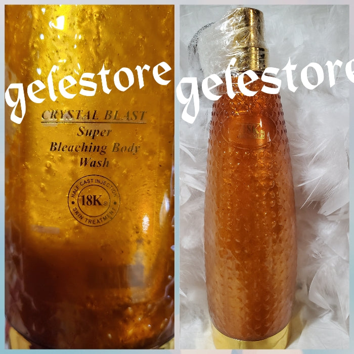 18k paris gold crystal blast super bleaching body wash and skin whitening body milk with pure carrot oil combo. Glowing body lotion 400ml + 1000ml body wash