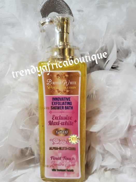 2pcs. Set:EVOB British White Royal Solution with innovative milk PLUS treatment Gold body lotion 500ml lotion, + deep exfoliating shower gel GOLD irresistible GLOW. ANTI  white dots and stretch marks.