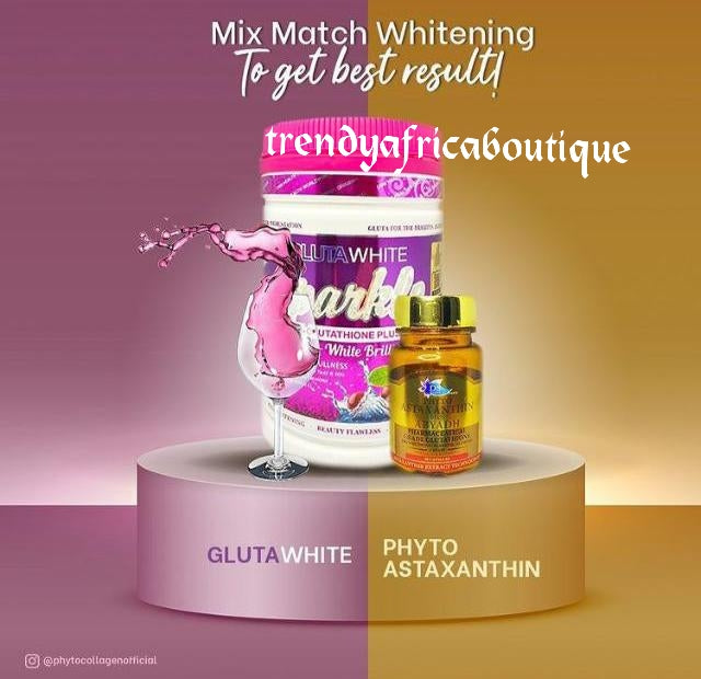 Back in stock!! Mix & match whitening combo: Glutawhite Glitter (sparkle) with L-Glutathion Plus phyto Astaxanthin glowing & whitening skin 2 in 1Best whitening and anti aging supplements. 800gm each ja. Phyto collagen DSM