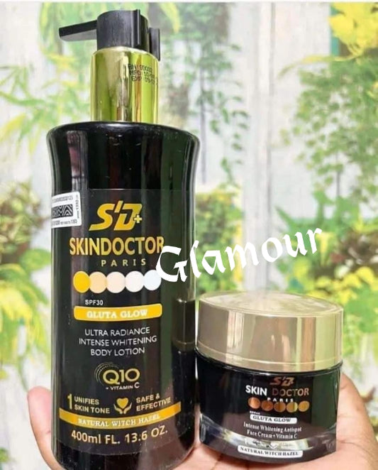 2pcs. Skin Doctor Gluta Glow intense whitening Body Lotion 400ml + face cream. Formulated with glutathione, witch hazel, vitamin C