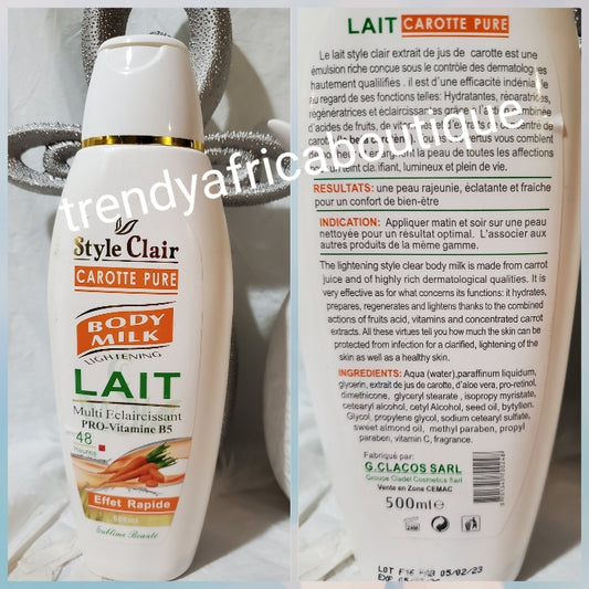 Style Clair pure carotte hautaufhellende Körperlotion. 48 Stunden Hydratation 500 ml x 1. Fruchtsäure, Vit. C, Konzentriertes Karottenöl. 