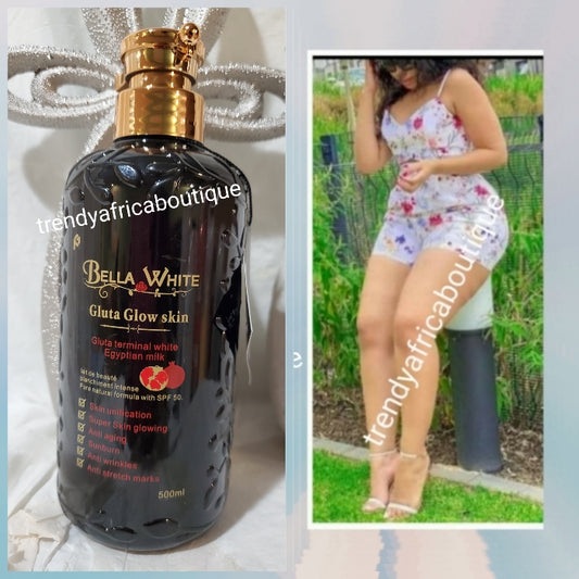 Bella white Gluta Glow skin terminal white body lotion with egyptian milk. Pure natural formula with spf50.500mlx 1 skin unifying, anti aging, anti stretch marks, wrinkles,