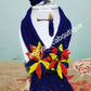 Sale: Royal blue African beaded necklace set with Red/yellow /royal flower broach. Coral-necklace set for Nigerian women