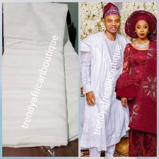 Sale sale: Top quality  Pure white swiss voile lace fabric for Nigerian Men native outfit. Soft quality fabric. Can be use for agbada/3pc outfit for men. Sold per 5yds. Price is for 5yds