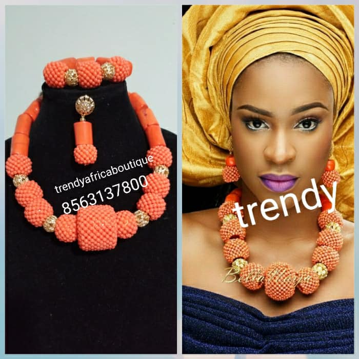 Sale: Nigerian/Edo Coral beaded necklace set. 3pcs traditional Edo coral-necklace set